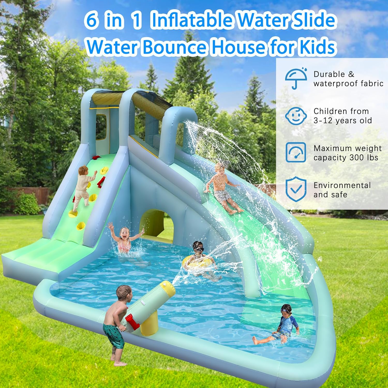 6-in-1 Inflatable Kids Bounce  - đánh giá và giá Kids Outdoor Inflatable Water Slide