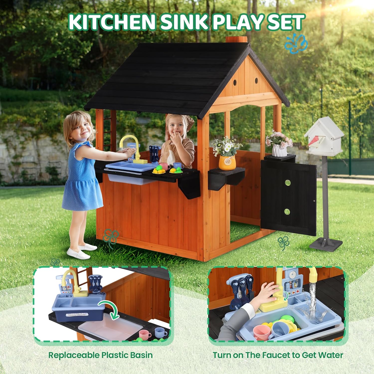 Kids Wooden Playhouse for Outd - đánh giá và giá Kids Outdoor Sink