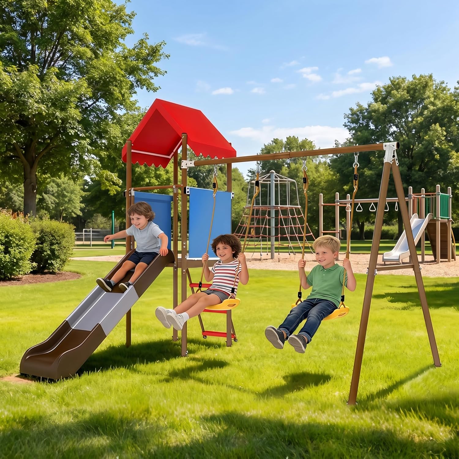 Metal Swing Set for Kids with  - đánh giá và giá Kids Outdoor Swing Set With Slide