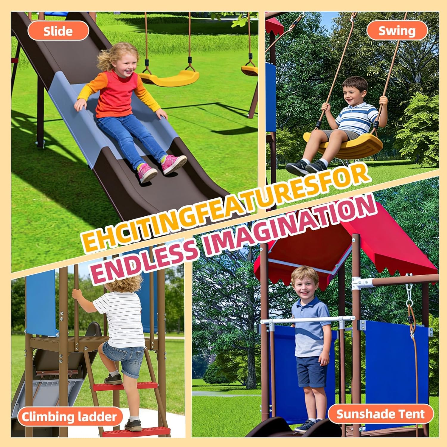 Metal Swing Set for Kids with  - đánh giá và giá Kids Outdoor Swing Set With Slide