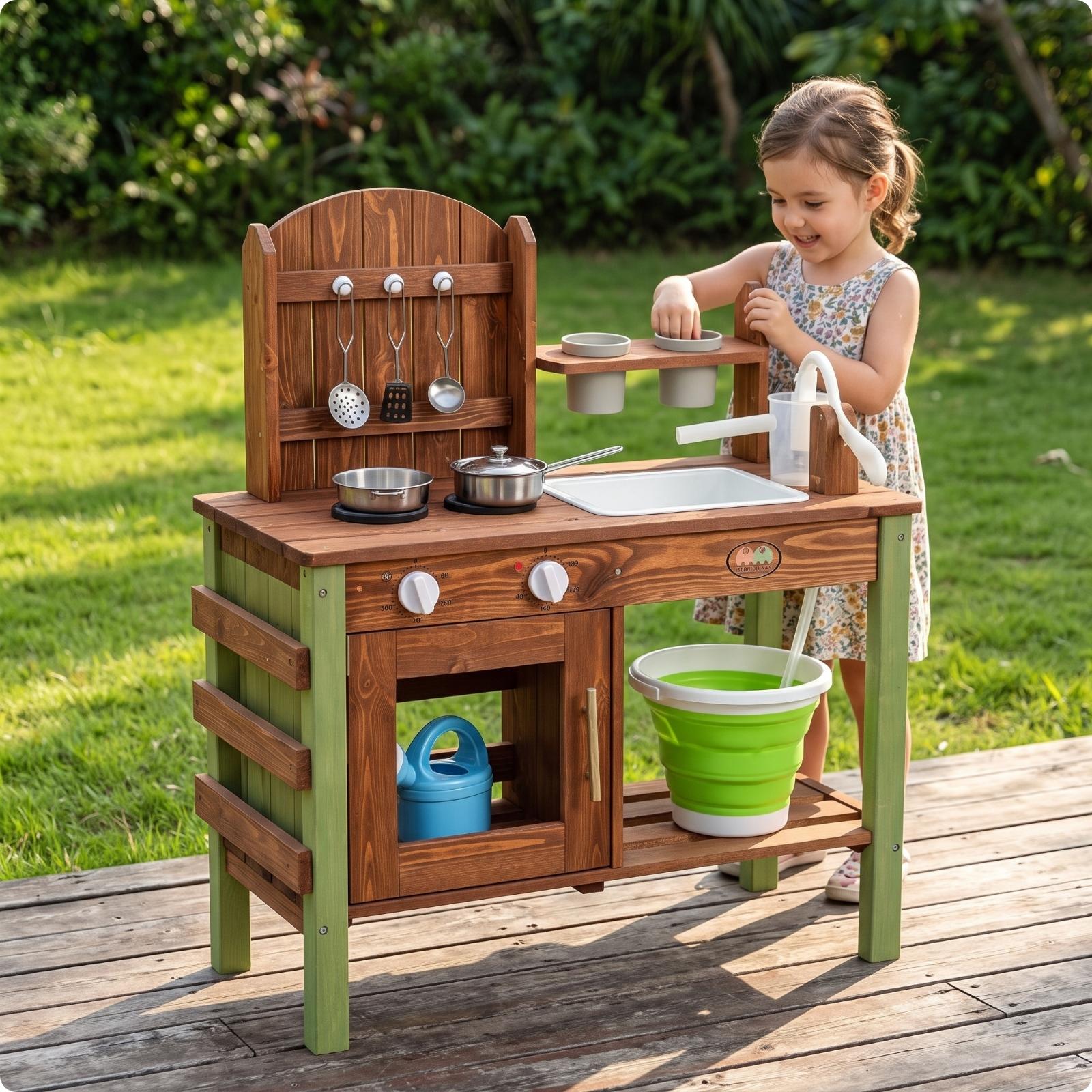 Kids Play Kitchen Outdoor Wood - đánh giá và giá Kids Outdoor Sink